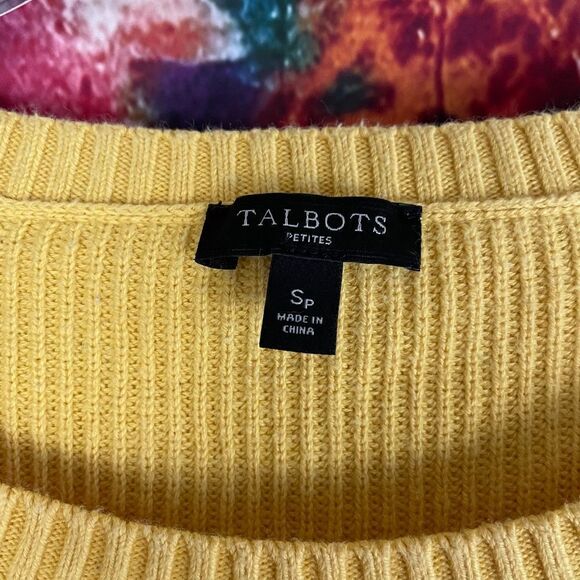 Talbots Yellow Ribbed Crew Neck Sweater Size Small Petite SP - Picture 3 of 10